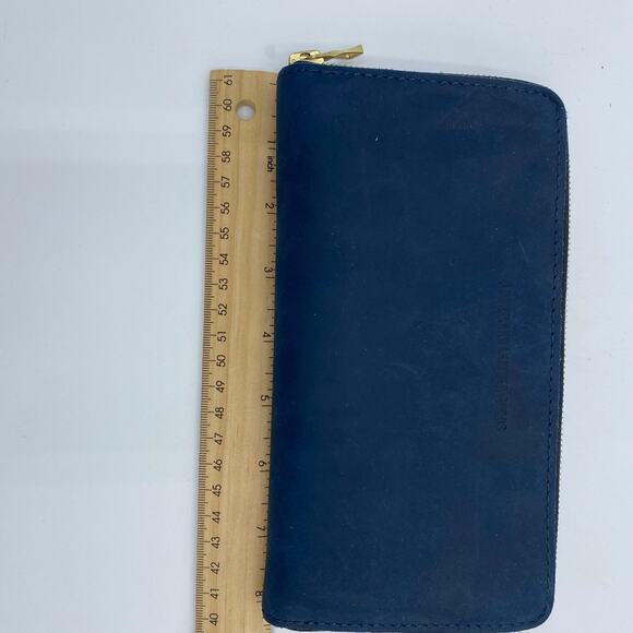 Portland Leather Goods Women’s Accordion Zip Wallet Blue Leather - Picture 4 of 6